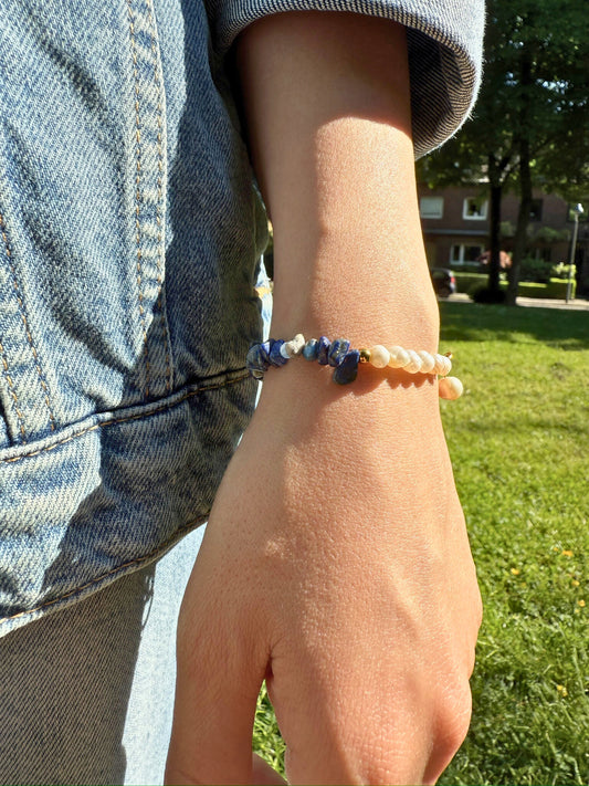 Blue Color White Pearl Bracelet