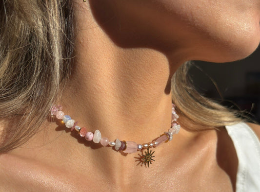 Gemstone Pastel Rose Necklace