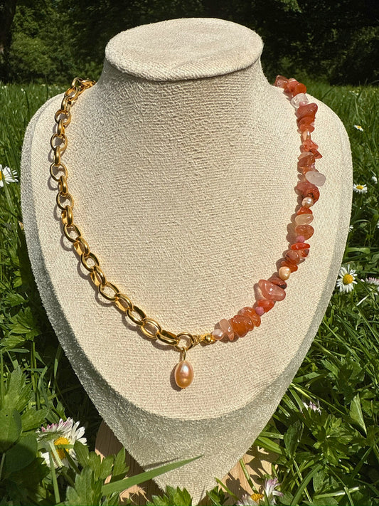 Warm Color Orange Pearl Necklace