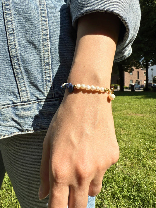 Blue Color White Pearl Bracelet