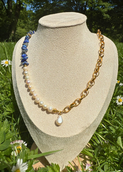 Blue Color White Pearl Necklace