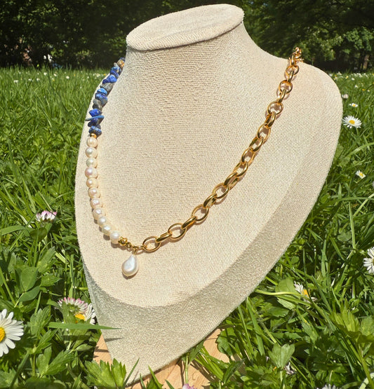Blue Color White Pearl Necklace