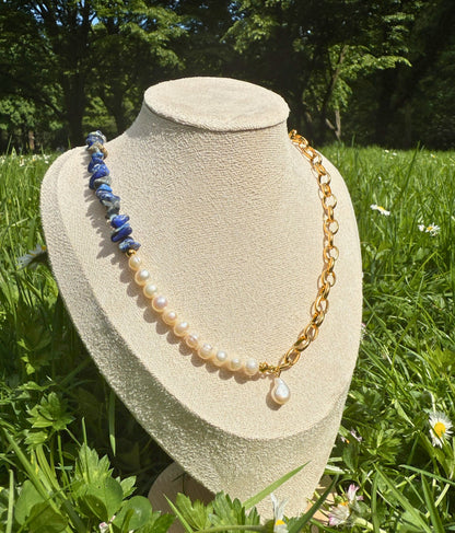 Blue Color White Pearl Necklace