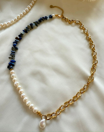 Blue Color White Pearl Necklace