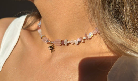 Gemstone Pastel Rose Necklace