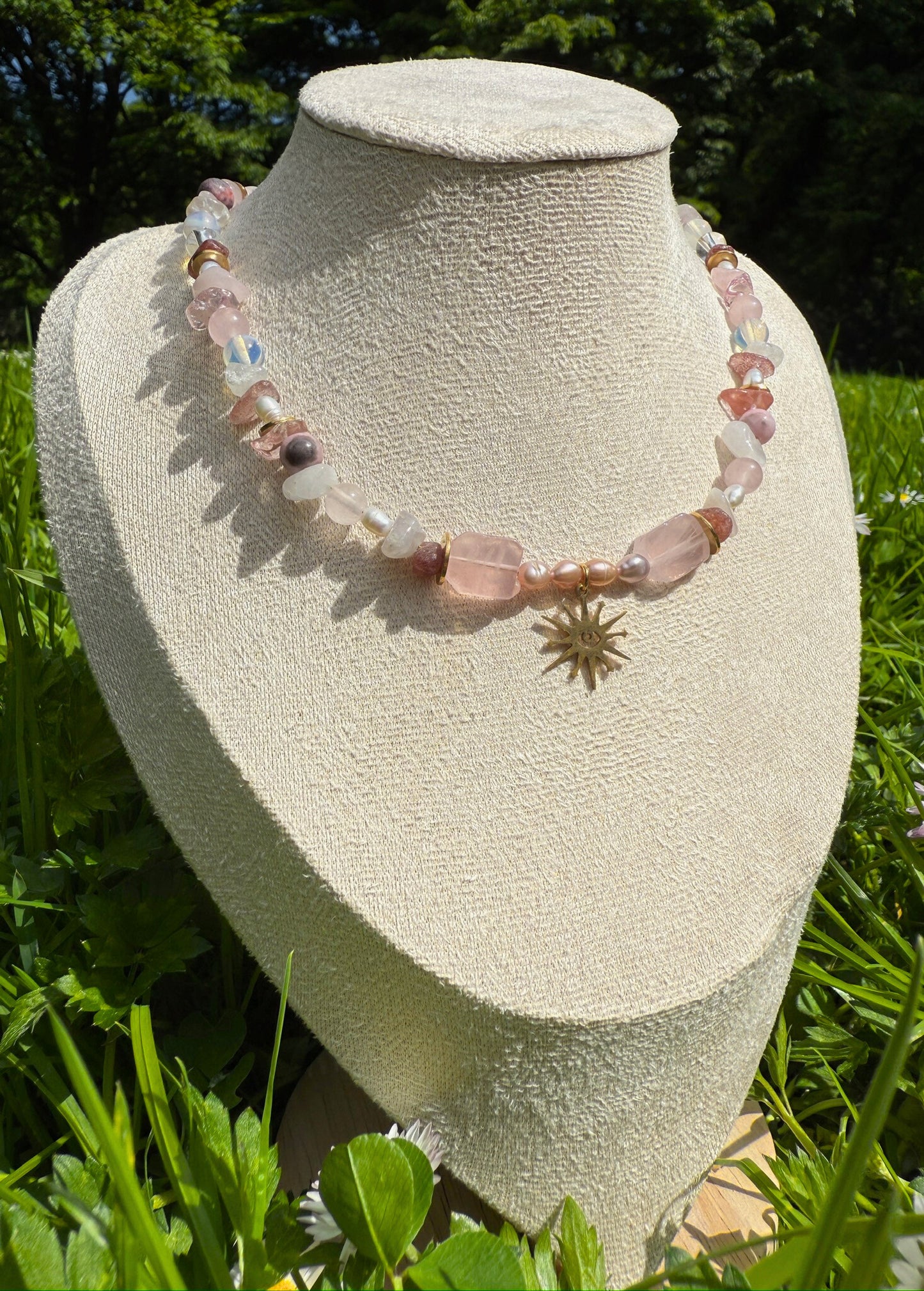 Gemstone Pastel Rose Necklace