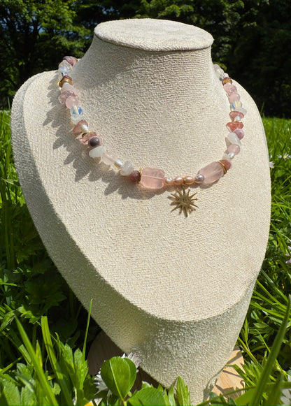 Gemstone Pastel Rose Necklace