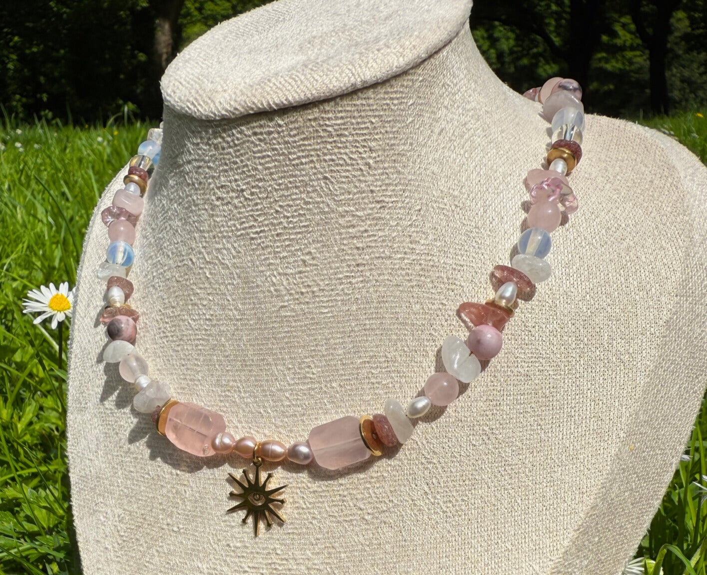 Gemstone Pastel Rose Necklace