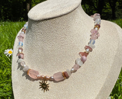 Gemstone Pastel Rose Necklace