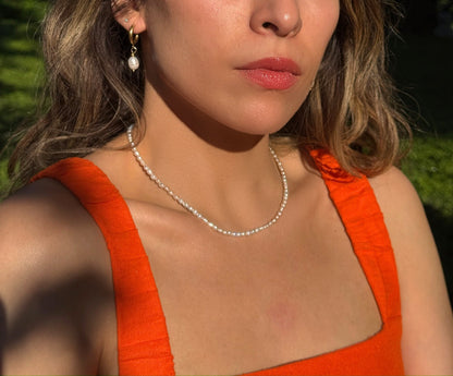 Princess White Pearl Silver Necklace