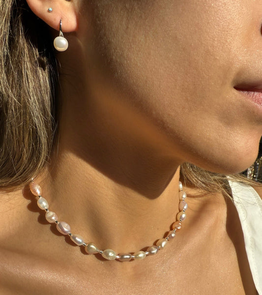 Rose Silver Pearl Necklace