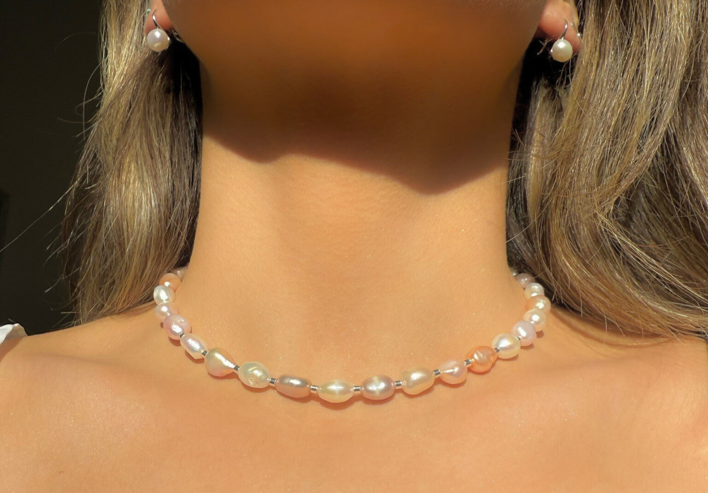 Rose Silver Pearl Necklace