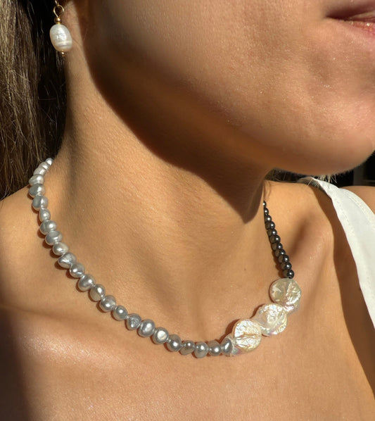Silver Pearl Onyx Necklace