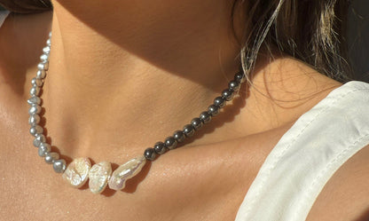 Silver Pearl Onyx Necklace