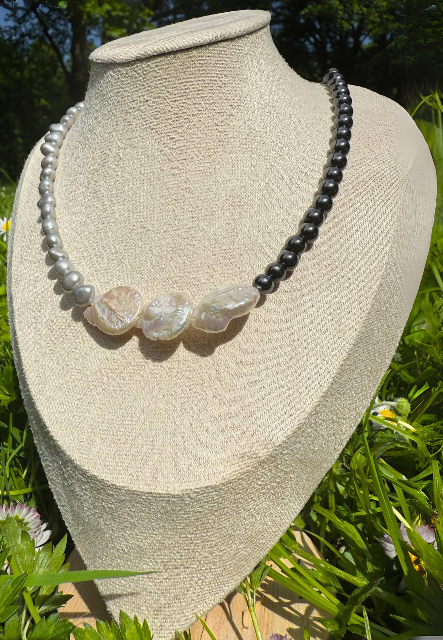 Silver Pearl Onyx Necklace