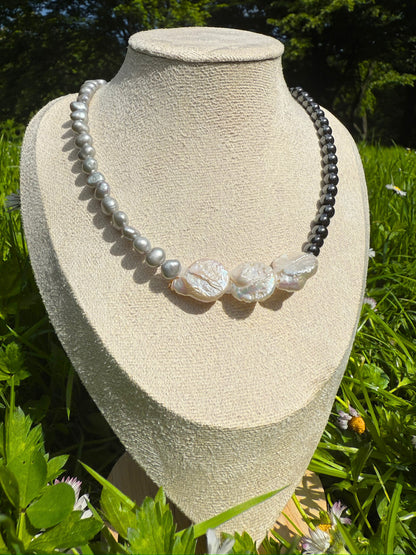 Silver Pearl Onyx Necklace