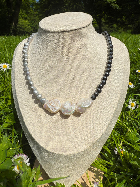 Silver Pearl Onyx Necklace