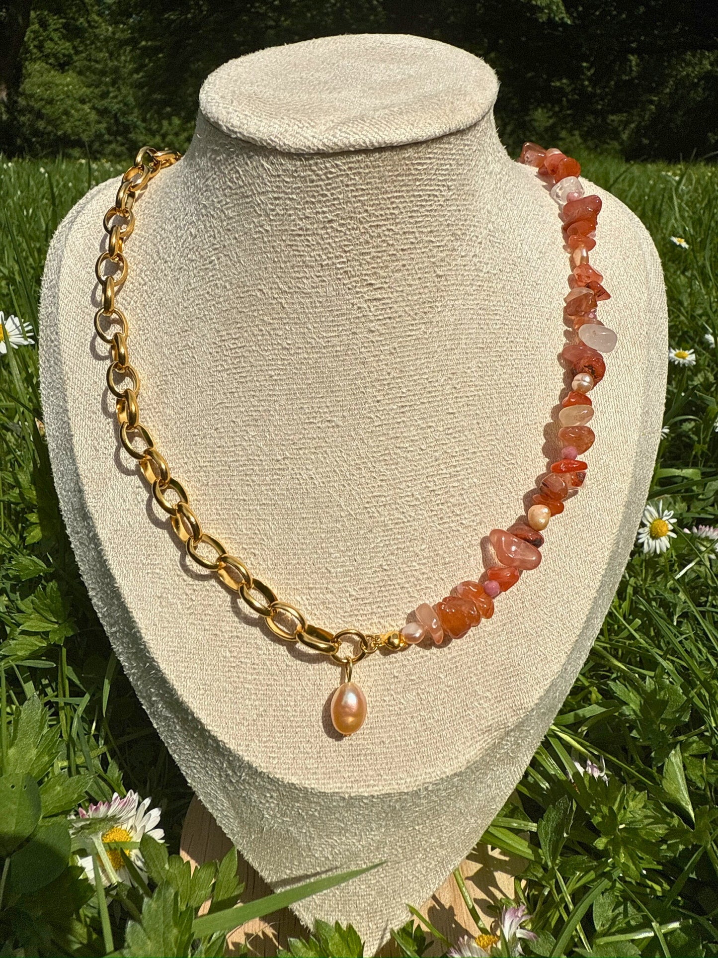 Warm Color Orange Pearl Necklace