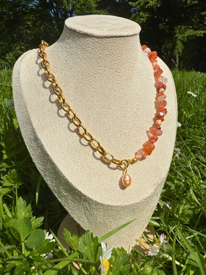 Warm Color Orange Pearl Necklace