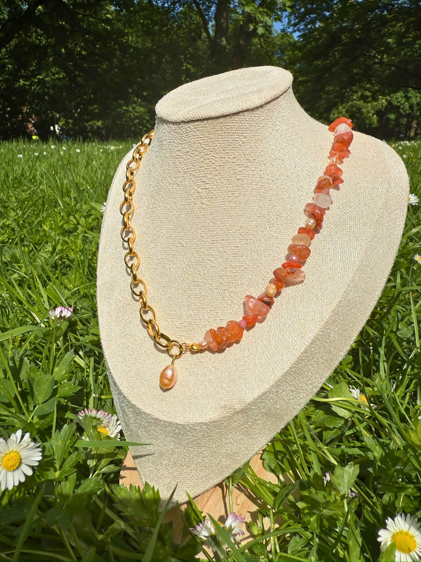 Warm Color Orange Pearl Necklace