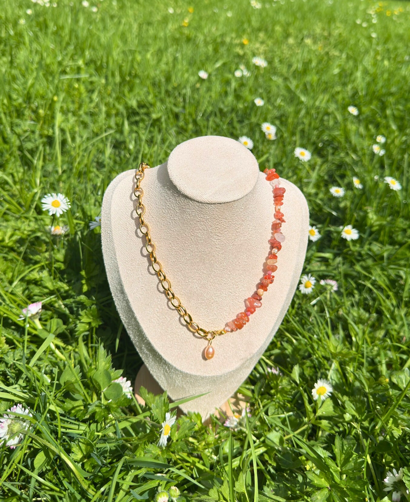 Warm Color Orange Pearl Necklace